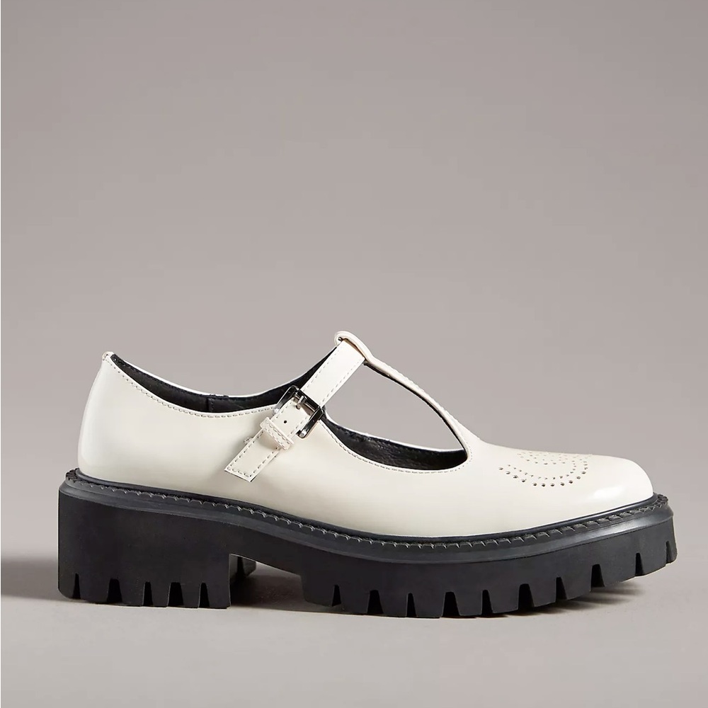 NEW Bibi Lou Anthropologie Cathy T-Strap Chunky Mary Janes White 9 39 Academia